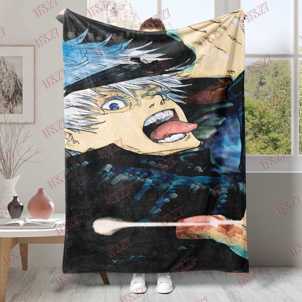 Satoru gojo Chăn Đơn / Đôi Bằng Vải flannel 4 Kích Thước In Hình anime Jutsu kaisen