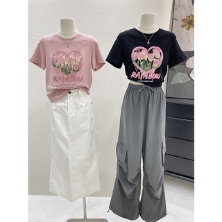 HIIXIIVI Áo Thun Cotton Tay Ngắn Dáng Rộng Phong Cách Hàn Quốc Mùa Hè Cho Nữ