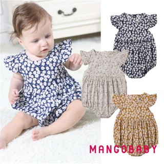 Mgg-bộ áo liền quần mùa hè cho bé gái, Bộ trang phục nút tròn cổ điển có tay xếp nếp hoa, Bộ áo liền quần một mảnh đóng nút