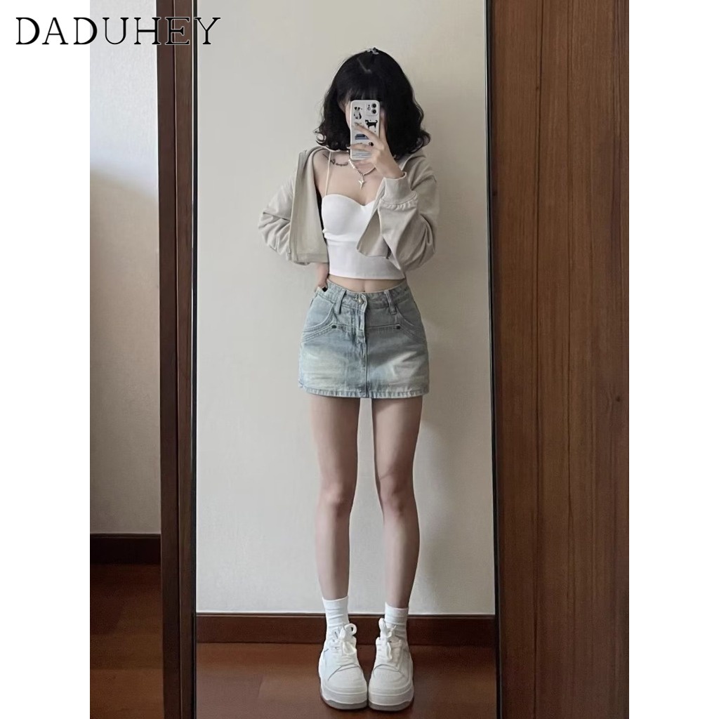 Ảnh Chân váy chữ A DADUHEY denim lưng cao phong cách Mỹ đường phố cao cấp size lớn 3