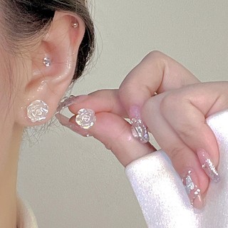 Bông Tai Hoa Hồng Trắng Thiết Kế Đơn Giản Thời Trang Độc Đáo