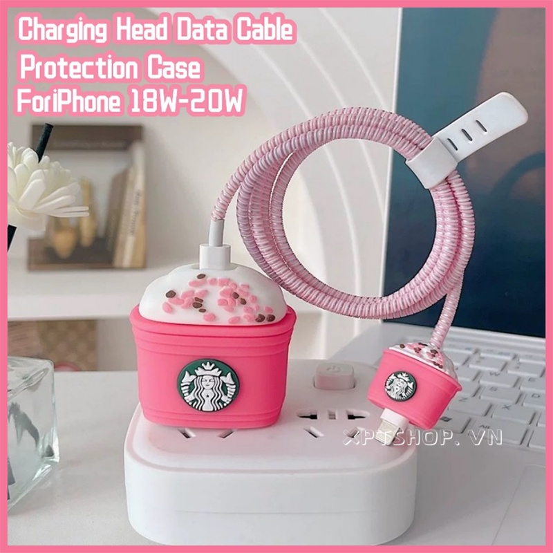 Bảo vệ kết hợp kem hoa hồng cho iphone bảo vệ sạc nhanh tay áo bảo vệ cáp dữ liệu tay áo sạc đầu bảo vệ tay áo phụ kiện cáp dữ liệu