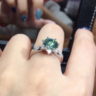 ⭐ Original full diamond blue green zircon moissanite diamond silver ring nữ trang sức hot-bán sang trọng