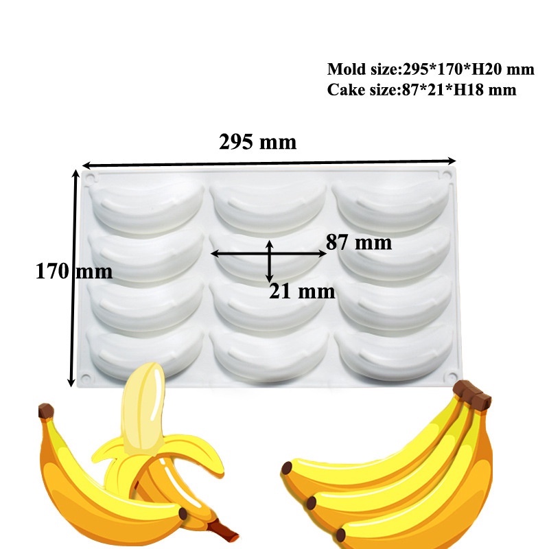 Khuôn silicone 12 Ngăn Làm Bánh Kẹo Hình Trái Chuối DIY