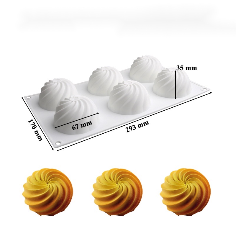 Khuôn silicone 6 Ngăn Tạo Hình Xoắn Ốc Cho Kẹo Đường / Socola / Thạch Rau Câu
