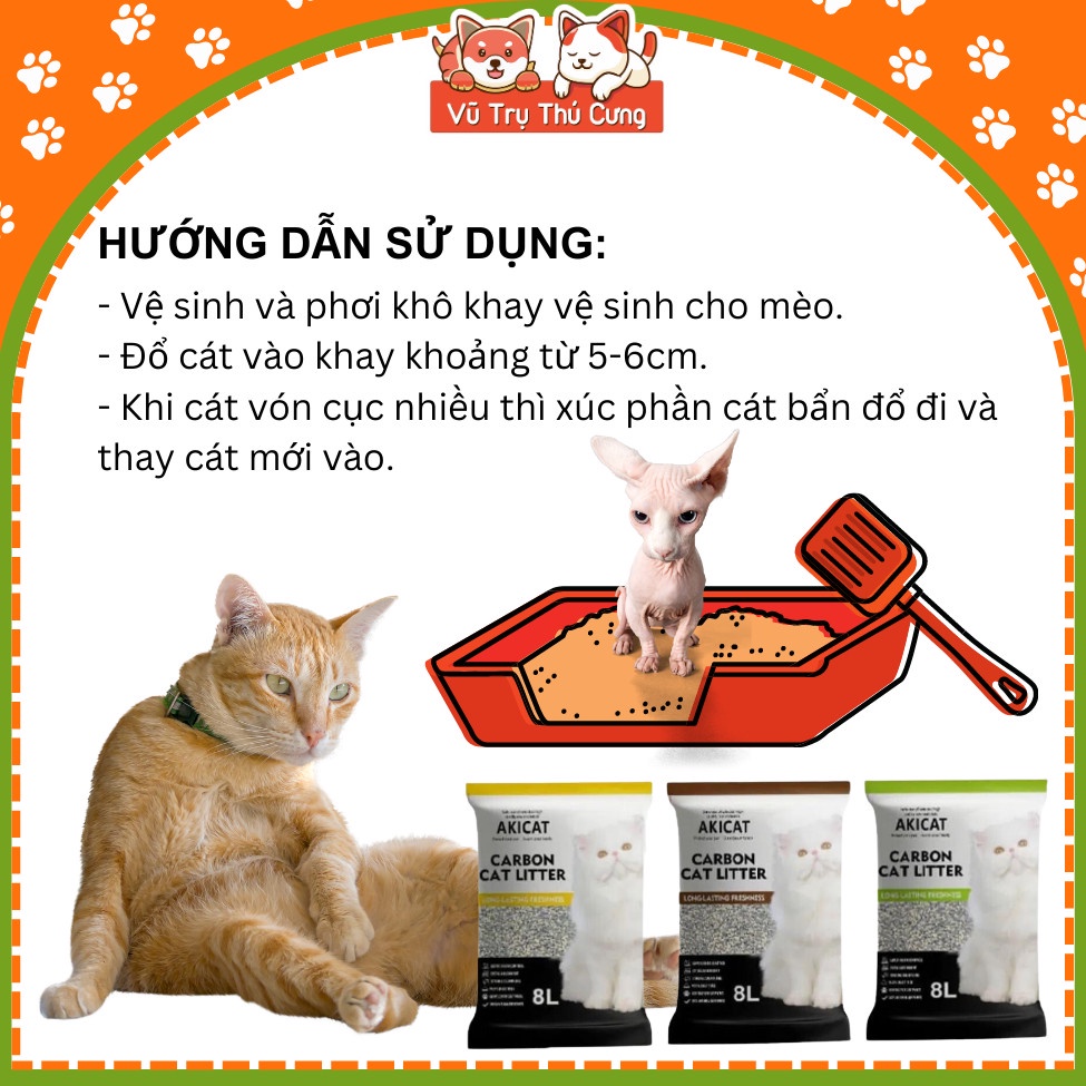 Combo 6 túi Cát Akicat cho Mèo 8L, khử mùi hôi và vón cục hiệu quả