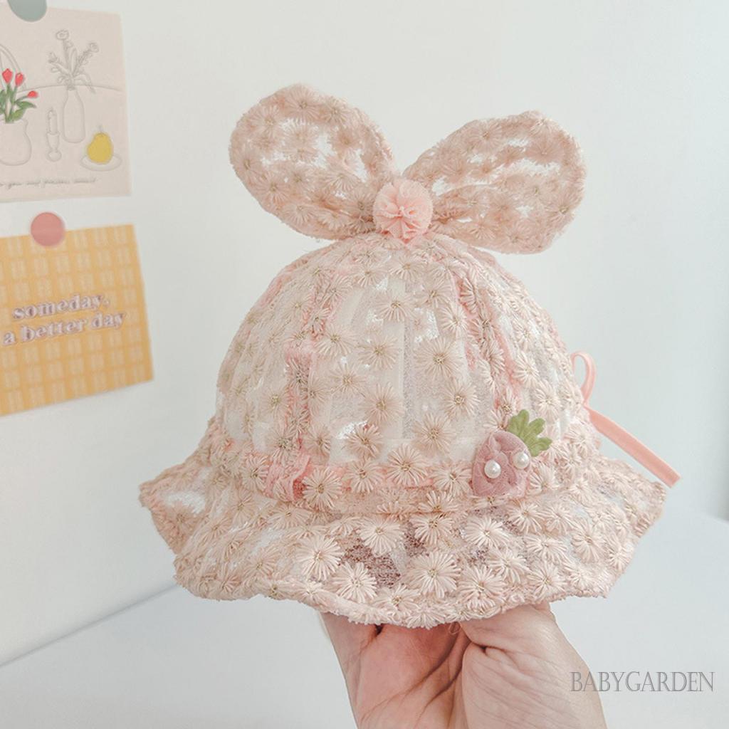 Nón Bucket Vành Rộng Phối Ren Hoa Thời Trang Mùa Hè Cho Bé Gái 6-12 Tháng Tuổi