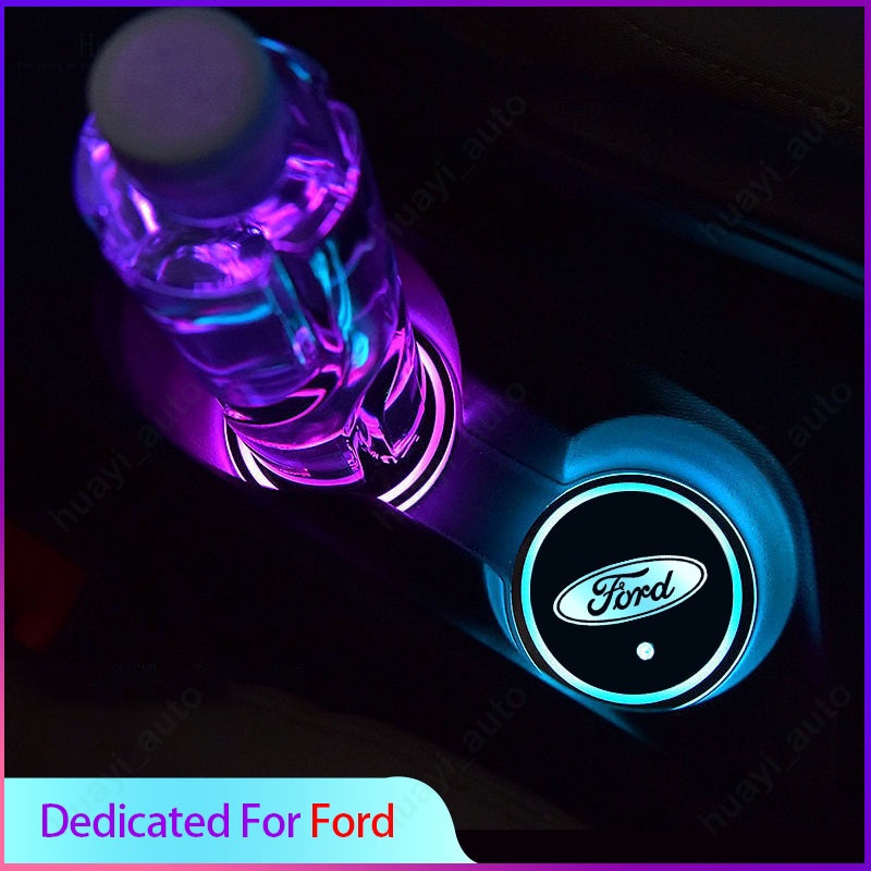 Đế Lót Ly Có Đèn LED Nhiều Màu Sắc Trang Trí Xe Hơi Ford Ranger Bronco Focus Kuga Ka EcoSport Territory Transit F-Series