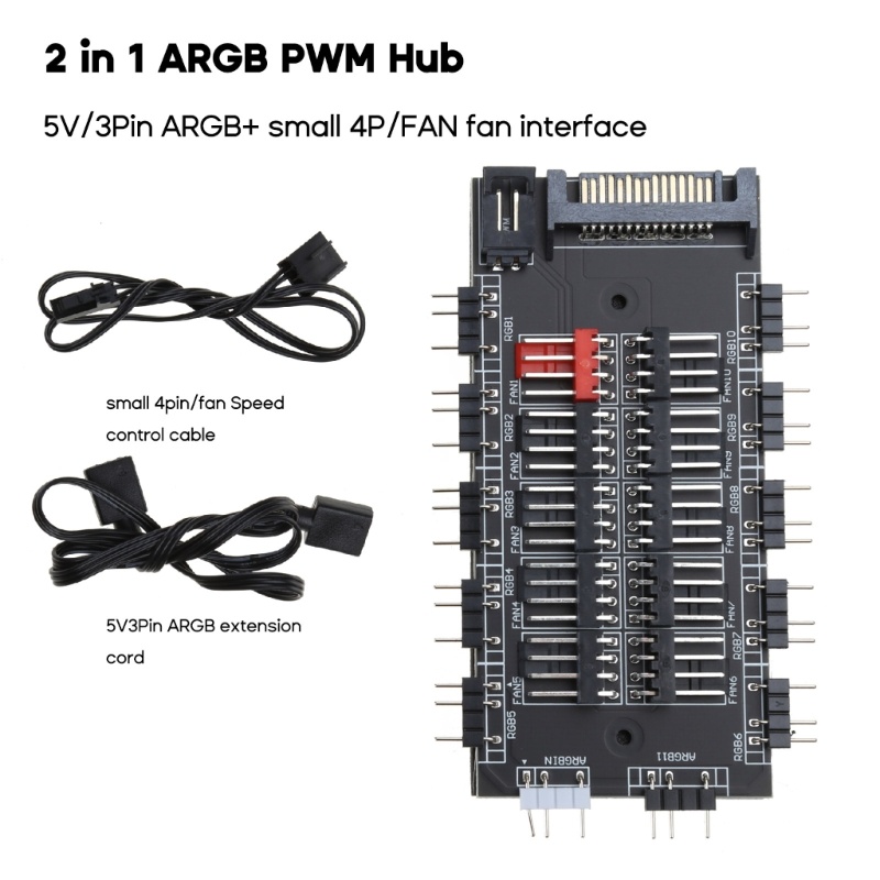Hsv PWM FAN + ARGB LED Bộ điều khiển không dây Hub đồng bộ 2 trong 1 1 đến 10 Bộ chia 5V 3PIN