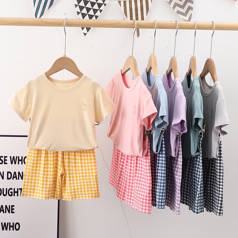 Quần áo gia đình dành cho cha mẹ và con cái Size 90-180 Áo thun ngắn tay Phù hợp với nam nữ Quần Short mỏng Phong cách trẻ em Hợp thời trang Mùa hè Bộ đồ ngủ X