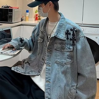 Áo khoác denim ESEA tay dài dáng rộng phong cách retro Harajuku thời trang Nhật Bản thường ngày cho nam và nữ