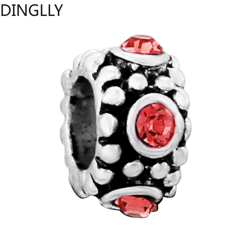 Hạt hợp kim dinglly màu đỏ rhinestone tròn đính cườm quyến rũ phụ kiện làm đồ trang sức tự làm
