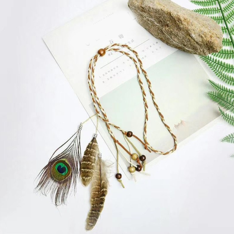 Cooo Băng Đô Cài Tóc Đính Lông Vũ Phong Cách Boho Sáng Tạo Kiểu Ấn Độ