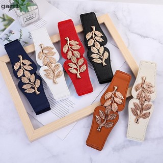 Thắt Lưng Da Co Giãn Họa Tiết Lá Kim Loại Phong Cách Retro Gzi1