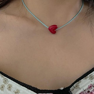 Calico Ngọt Ngào Trái Tim Đỏ Vòng Cổ Xương Đòn Dây Chuyền Vòng Cổ Có Thể Điều Chỉnh Choker Trang Sức