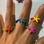 BTF Cầu Vồng Cơm Hạt Nhẫn Handmade Hạt Xếp Chồng Nhẫn Boho Trang Sức
