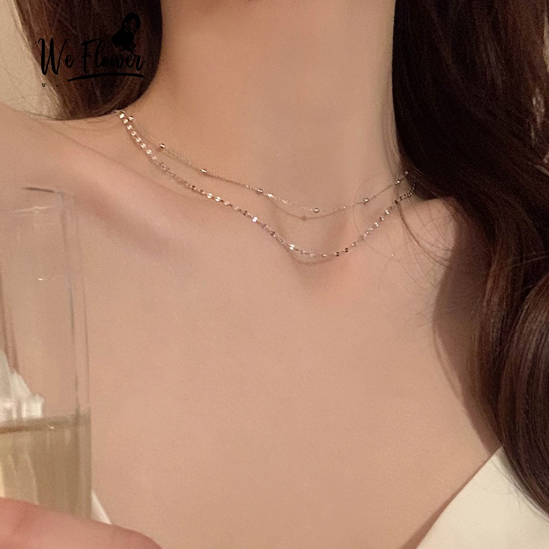 We Flower Vòng Cổ Choker Mạ Bạc 925 Hai Lớp Gắn Quả Cầu Nhỏ Đơn Giản Thời Trang Cho Nữ