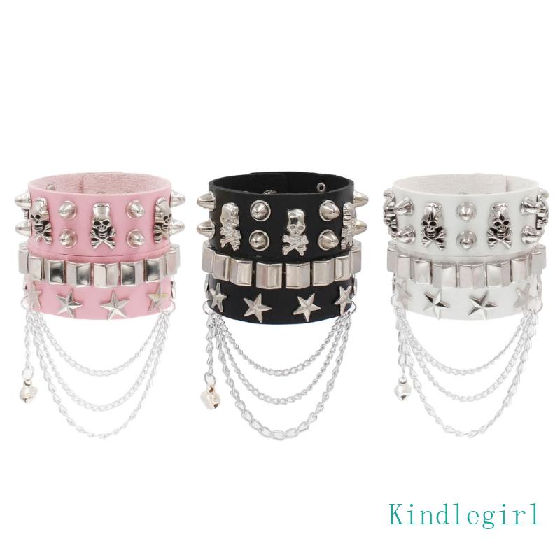 Set 2 Vòng Tay Gắn Đinh Tán Phong Cách Gothic Cho Cặp Đôi