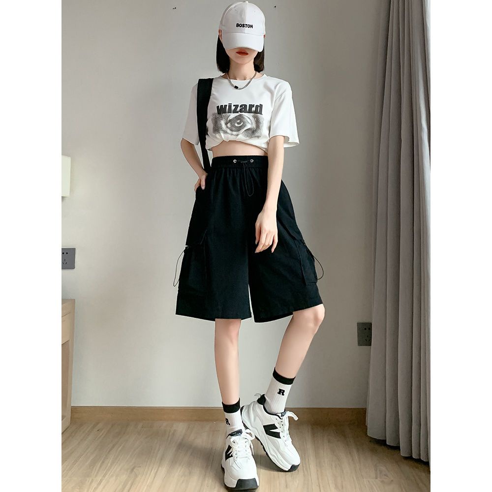 Ngọt Ngào Mát Hồng Quần Short Làm Việc Nữ Mùa Hè Mỏng Nhanh Khô Thường Ngày Quần Ống Rộng Rời Thẳng Crop Quần Short