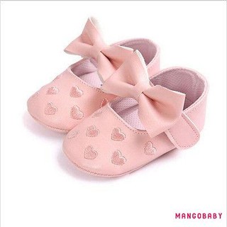 Mg-baby Bé Gái Nơ Moccasin Đế Mềm Cũi Giày Chống Trơn Trượt Prewalker Giày Màu Trơn