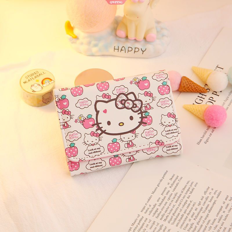 SANRIO Ví Da PU Ngắn Đa Năng In Hình Hello Kitty Dễ Thương Cho Nữ