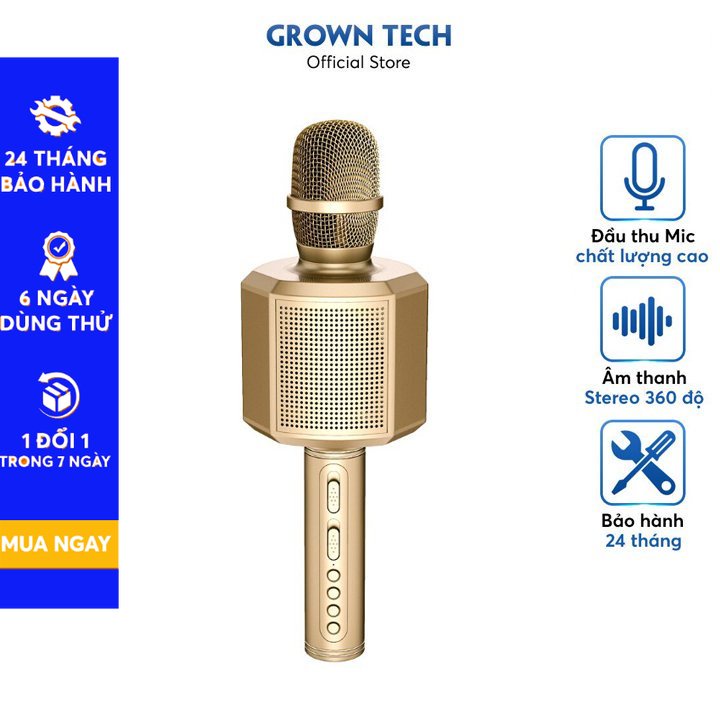 Micro karaoke bluetooth GrownTech YS 89 kiêm loa thu âm giọng nói echo bass vang
