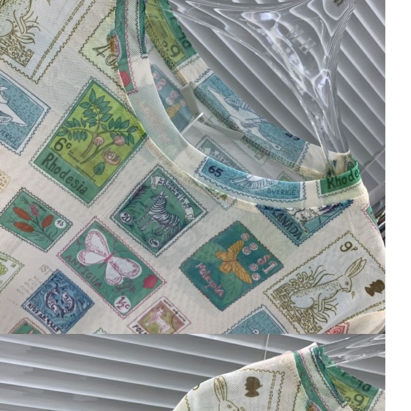 Milyfashion Stamp Print Phiên bản Hàn Quốc gạc T Kem chống nắng dài tay hàng đầu được xếp lớp hợp thời trang