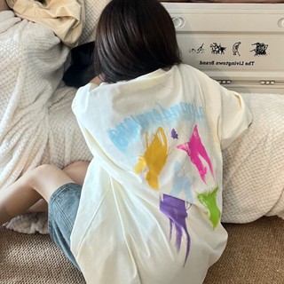 Áo thun HIIXIIVI 100% cotton tay ngắn dáng rộng in họa tiết màu sắc độc đáo phong cách Hàn Quốc thời trang