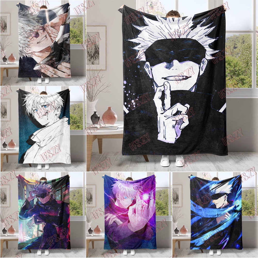 Satoru gojo Chăn Đơn / Đôi Bằng Vải flannel 4 Kích Thước In Hình anime Jutsu kaisen