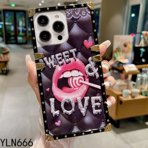 Realme C55 C30 C33 C35 C21Y C25Y 9 9i 9PRO C15 C25 5i C3 6i 5PRO Sang Trọng Họa Tiết Môi Vuông Vỏ Điện Thoại Xu Hướng Thời Trang Thiết Kế Phong Cách
