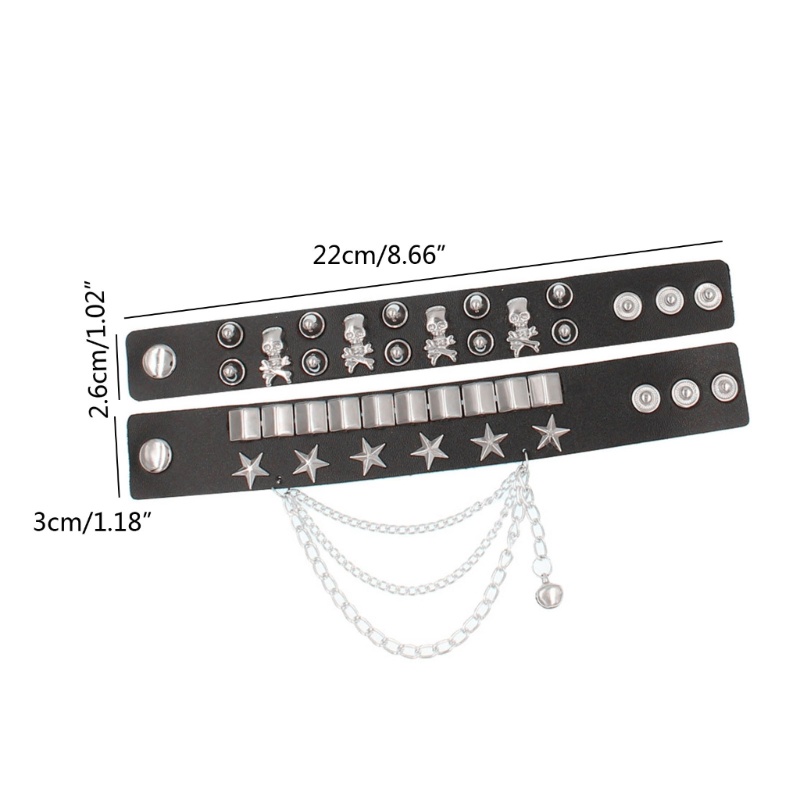 Set 2 Vòng Tay Gắn Đinh Tán Phong Cách Gothic Cho Cặp Đôi