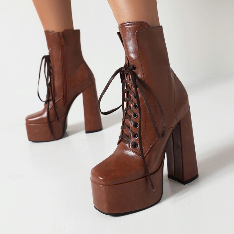 Giày Bốt Cao Gót Mũi Vuông Đế Dày Buộc Dây Cá Tính Hợp Thời Trang Cho Nữ Size 34-43 Z