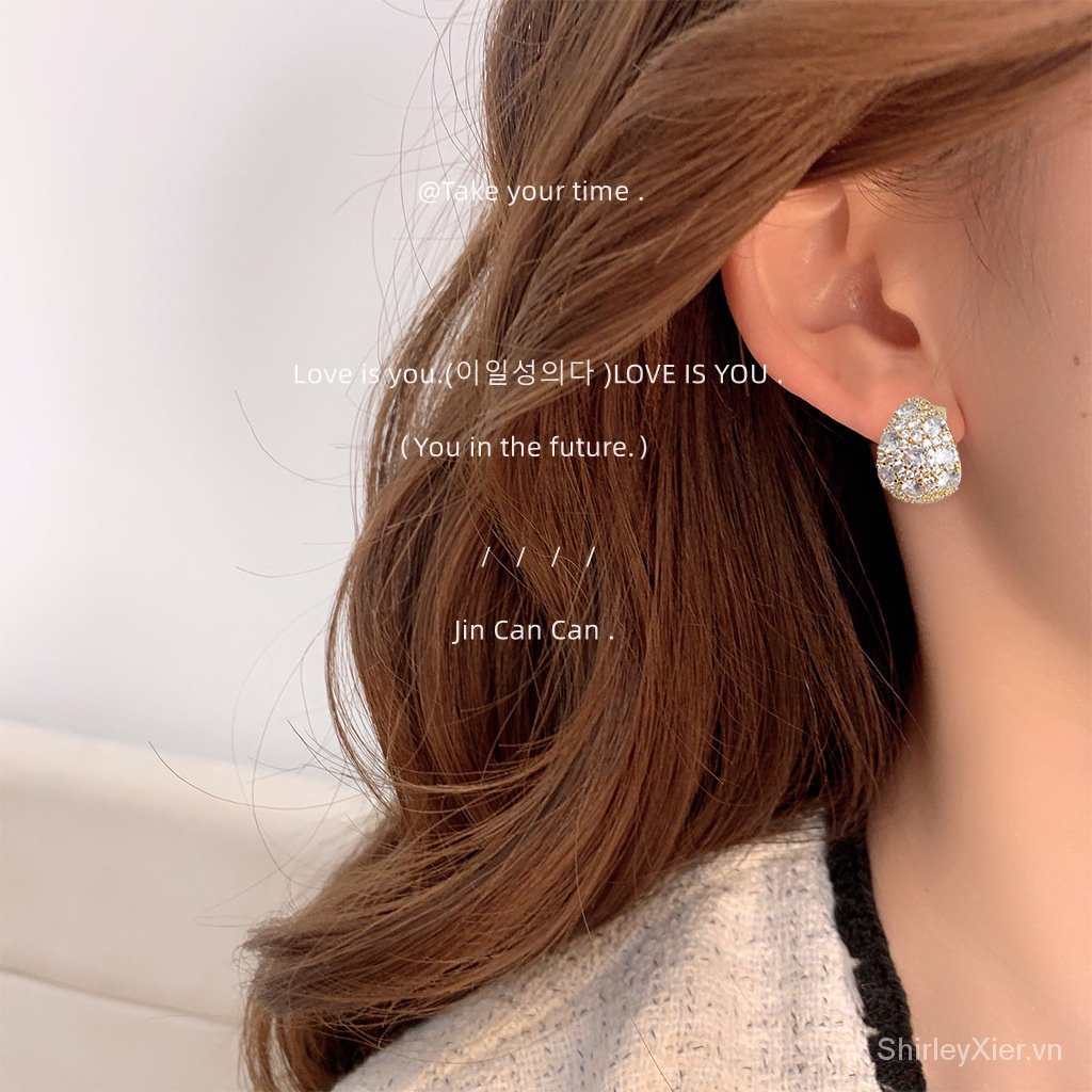 Bông Tai Mạ Bạc 14K Đính Đá Zircon Yếu tố tối giản Sáng bóng Cao cấp Phụ kiện thời trang nhẹ và sang trọng
