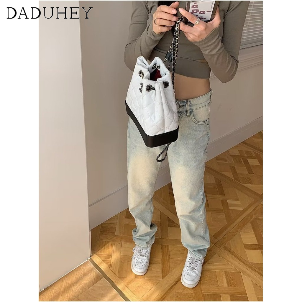Ảnh DaDuHey New American Ins High Street Retro Jeans Niche High Waist Elastic Wide Leg Pants Large Size Trousers 2