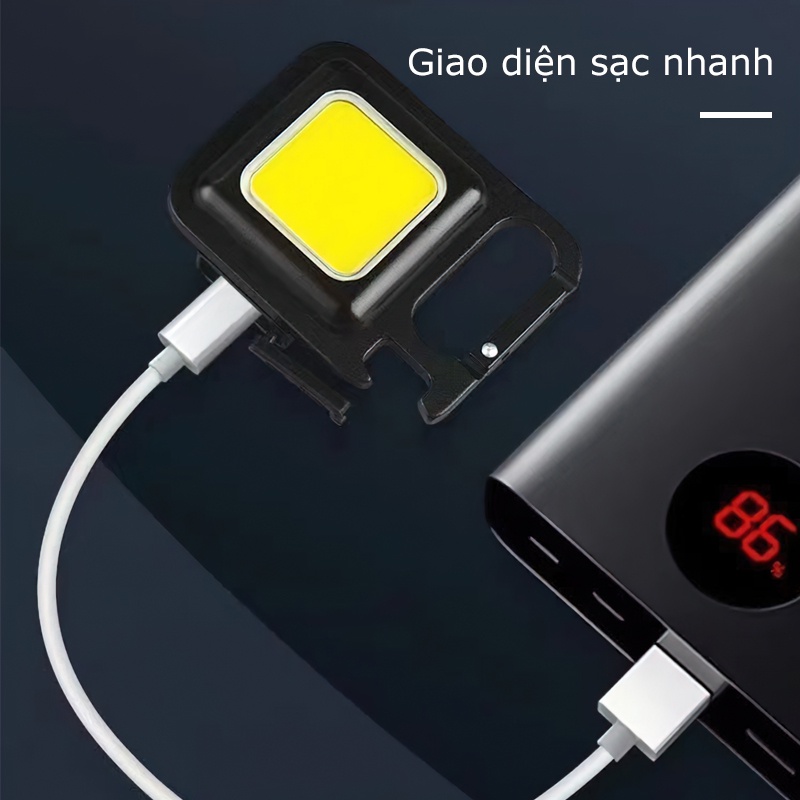 Móc chìa khoá đèn pin LED mini tích hợp mở bia, chống nước, dùng pin sạc, có nam châm đính kèm