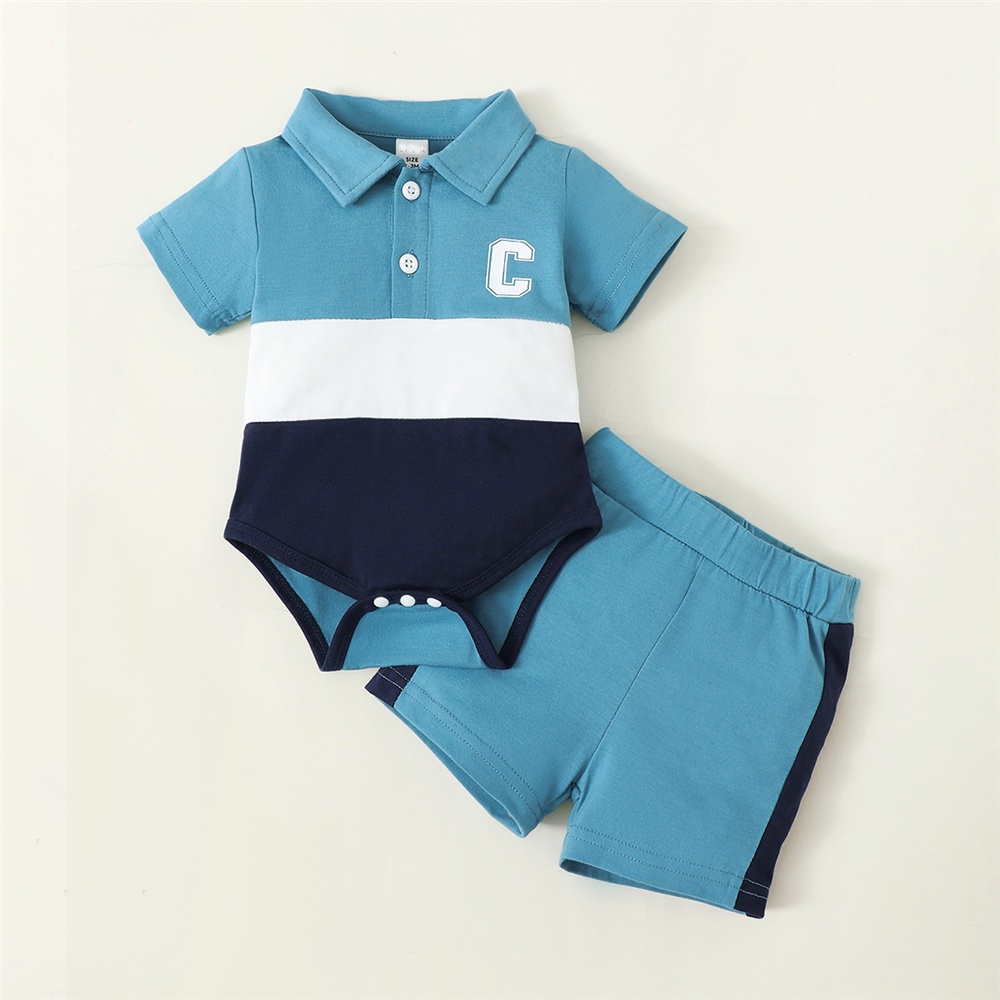 Mô tả Sơ sinh bé trai bộ quần áo ngắn tay turn-down romper + quần short mùa hè thường 2 cái trang phục - 1