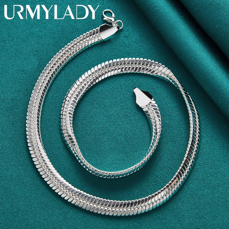 Urmylady Bạc 925 8mm Dây Xích Rắn Phẳng 18 Inch Vòng Cổ Dành Cho Nữ Tiệc Cưới Thời Trang Quyến Rũ Trang Sức Mỹ