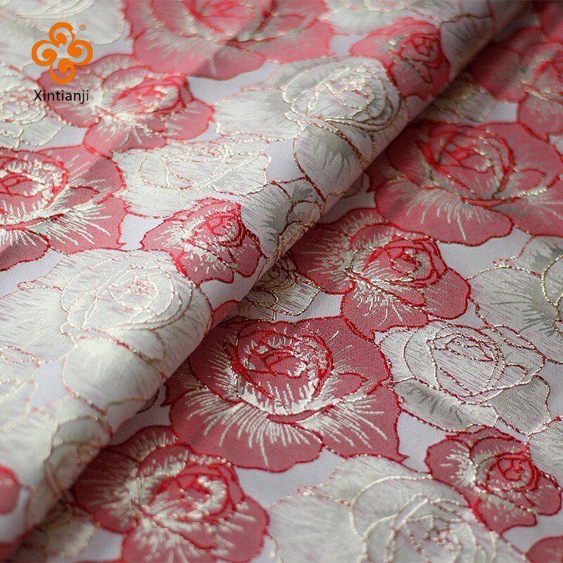 1 Mét Sợi Vàng Lụa Jacquard Vải Hoa Hồng Giảm Vải Thêu Vải Trang Trí Hoa Thổ Cẩm Vải Tự Làm Đầm TJ8146
