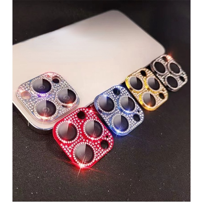 Phim ống kính vòng bảo vệ camera thủy tinh tích hợp kim cương phù hợp cho iPhone 11 12 13 14 Pro Max
