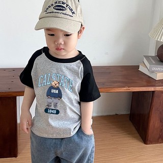 Mùa Hè Trẻ Em Phong Cách Mới Cotton Nguyên Chất Khâu Hoạt Hình Gấu Tay Ngắn Bé Trai Rời Áo Thun Nhỏ Vừa Trẻ Em