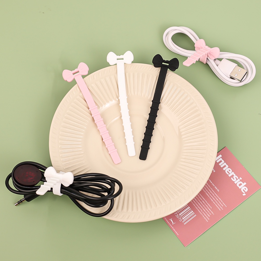 Set 1 / 5 Kẹp Cố Định Dây Cáp Bằng Silicon Hình Nơ Dễ Thương Gọn Gàng Sắp Xếp Gọn Gàng Sắp Xếp Gọn Gàng