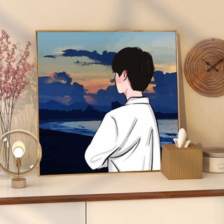 MOZI✨người yêu 40*40cm tranh tô màu theo số tranh sơn dầu số hoá tranh số hóa theo yêu cầu tranh tô màu theo số theo yêu cầu tranh số hóa sơn acrylic Tranh Sơn Dầu Trang Trí Hình Cặp Đôi (Tự Sơn)