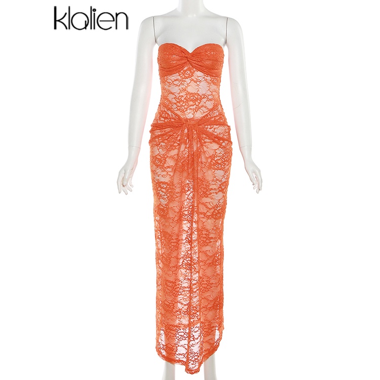 Klalien Đầm Maxi Ren Hở Lưng Xuyên Thấu Quyến Rũ Cho Nữ