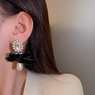 MEOWU Bông Tai Trái Tim Nơ Đen Phong Cách Hàn Quốc Độc Đáo Sang Trọng Thời Trang Cho Nữ
