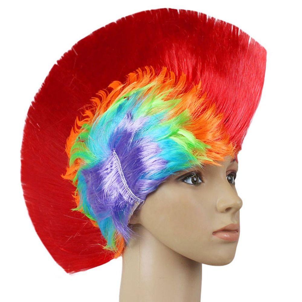 JSJJING Mohawk Tóc Giả, Màu Tự Nhiên Ngộ nghĩnh Cockscomb, Unisex Lông Tơ Disco Vô Hình Rainbow Punk Tóc Giả Tiệc Halloween