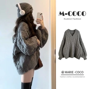 Áo sweater Dệt Kim Mềm Mại Dáng Rộng Cổ Chữ v Thời Trang Thu Đông Cho Nữ