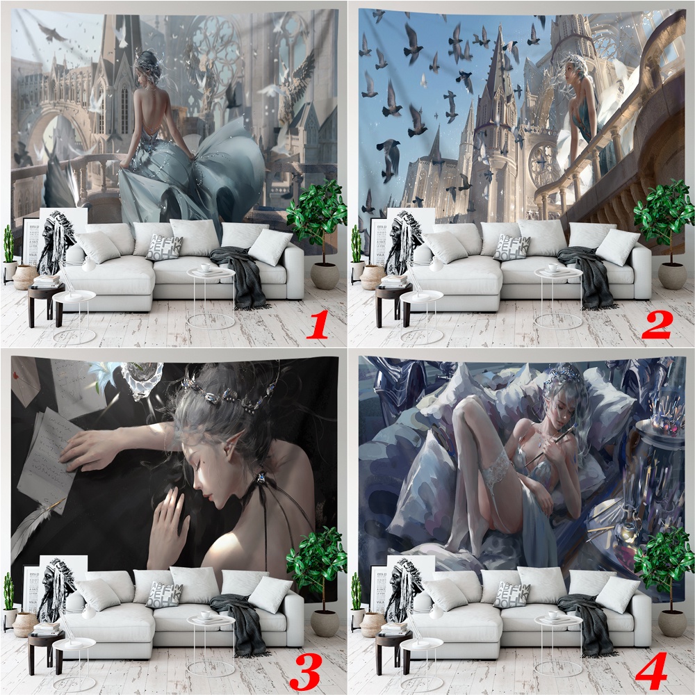 Thảm Treo Tường Trang Trí Phòng Ngủ Bằng Polyester In Hình Cô Gái Anime Ghostblade & Yan Haiqin & Aeolian