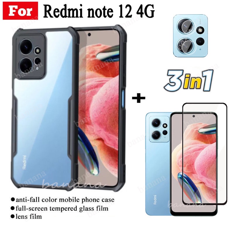 Ốp điện thoại di động chống rơi 3in1 Redmi note 12 4G + Redmi note 12 5G 12 pro kính cường lực phim + phim ống kính