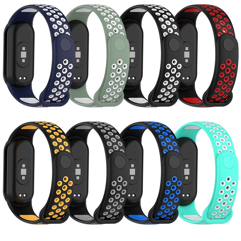 Dây đeo thay thế thể thao mềm cho Xiaomi Mi Band 8/9/10, thoáng khí, hai màu, vòng tay thay dây