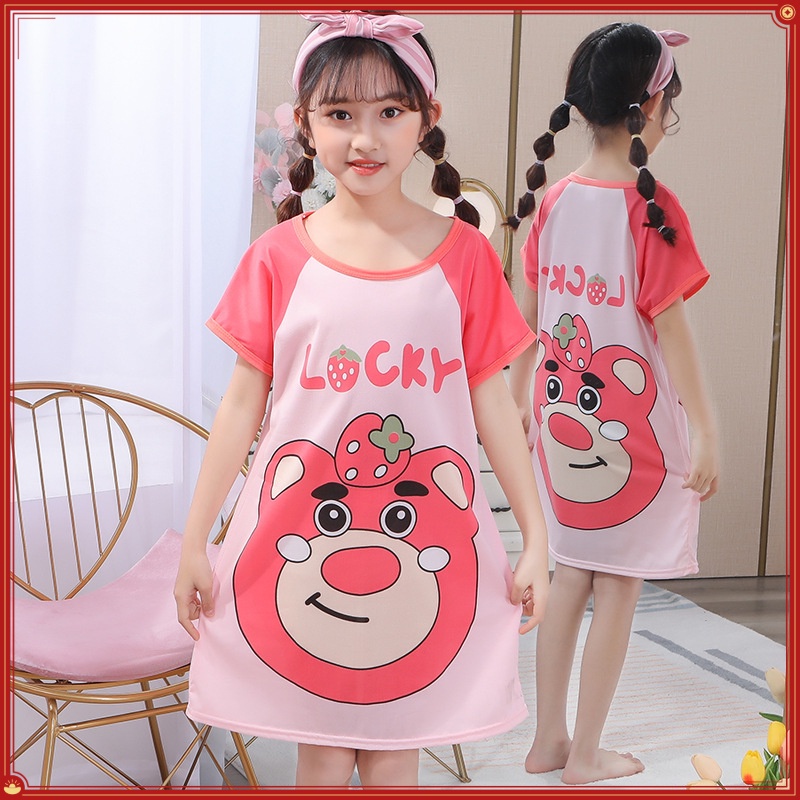 Bộ Đồ Ngủ Bé Gái 95-150CM Váy Ngủ Trẻ Em Mùa Hè Tay Ngắn Mỏng Phong Cách Hàn Quốc Phiên Bản Bé Gái Hoạt Hình Lớn Trẻ Em Homewear Mùa Hè K039